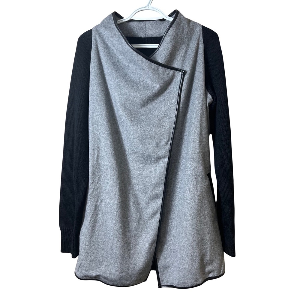 FATE by LFD Grey‎ Black Wrap Jacket Faux Leather Trim Wool Blend Medium New